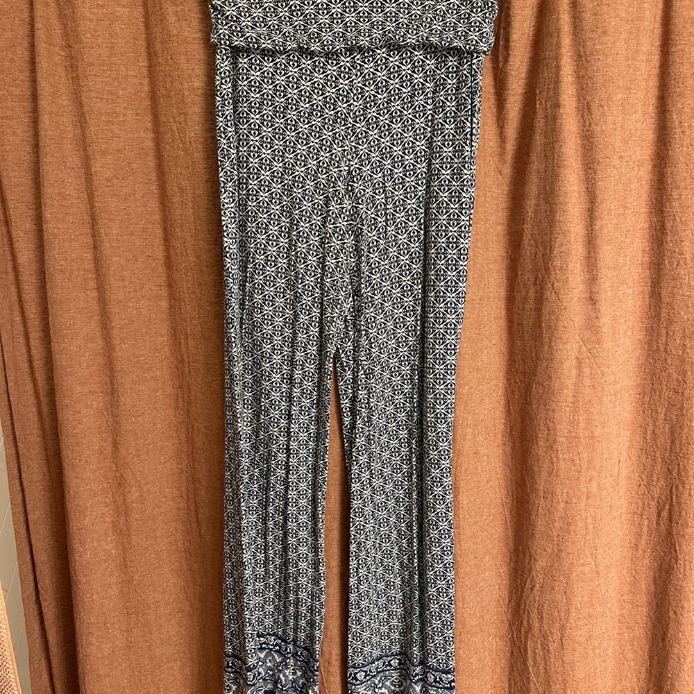 Women's Navy and White Patterned Palazzo Pants